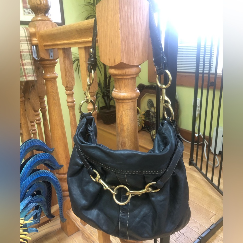 Coach Vintage Hamptons Belted/Brass Buckle Hobo Shoulder Bag Y2K Black Leather